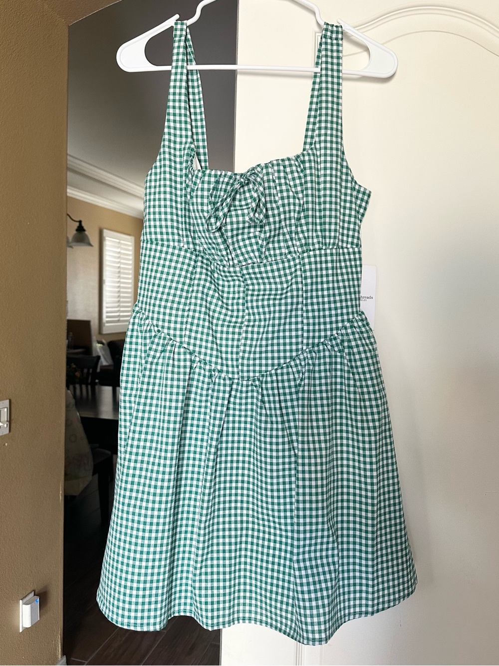Green Gingham Women’s Sundress - Sleeveless Tie-Front